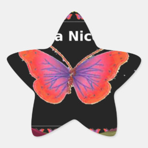 Orange Lila Butterfly har en fin utskrift Stjärnformat Klistermärke