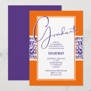 Orange Lila Damask Studenten Inbjudningar