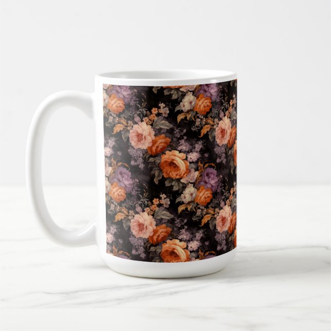 ORANGE LILA GRÖNT ROCOCCO FALL FLOWERS KAFFEMUGG (Vänster)