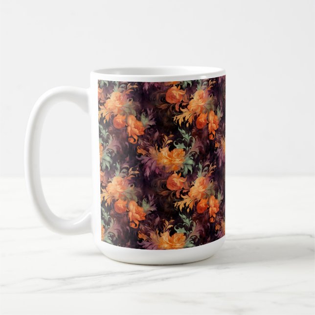 ORANGE LILA GRÖNT ROCOCCO FALL FLOWERS KAFFEMUGG (Vänster)