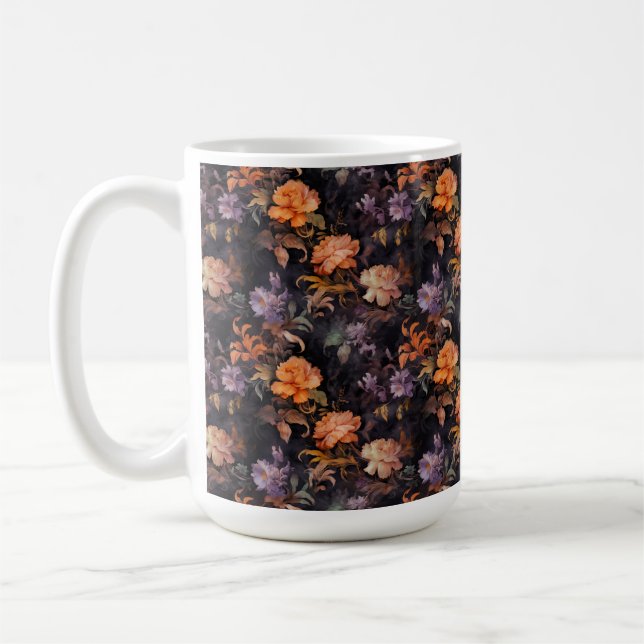 ORANGE LILA GRÖNT ROCOCCO FALL FLOWERS KAFFEMUGG (Vänster)