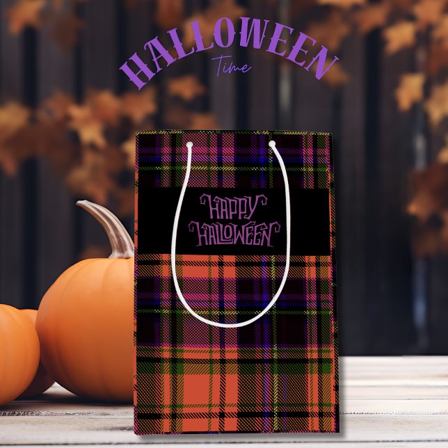 Orange Lila Happy halloween Play Gift Bag (Orange Purple Happy Halloween Plaid Gift Bag)