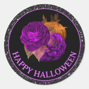 Orange & lila höstblommor Gott Halloween Runt Klistermärke