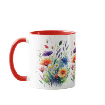 Orange Lila Red Blue Watercolor Vild Flowers