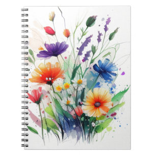 Orange Lila Röd Blå Akvarell Blommor Journal Anteckningsbok