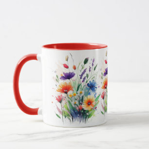 Orange Lila Röd Blå Akvarell Vilda Blommor Mugg