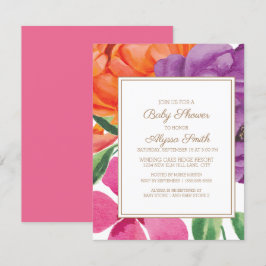 Orange Lila Rosa Blommig Bebis Shower Inbjudningar