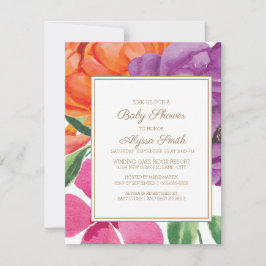 Orange Lila Rosa Blommigt Baby Shower för Inbjudningar