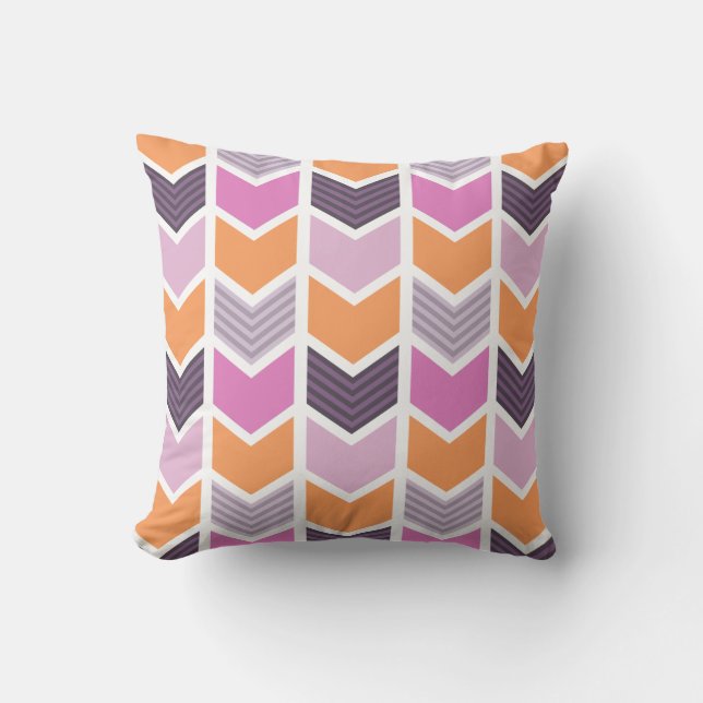 Orange Lila Rosa Geometric Chevron Mönster Kudde (Framsida)
