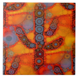 Orange Lila Southwest Saguaro Cactus Mosaic Kakelplatta