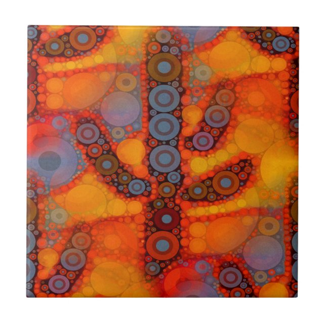 Orange Lila Southwest Saguaro Cactus Mosaic Kakelplatta (Framsidan)