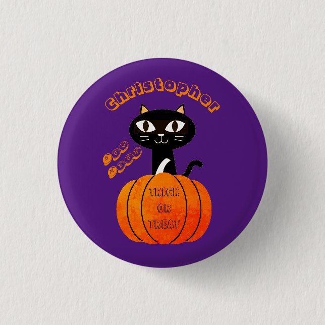 Orange Lila Spooky Cat Pumpkin Party Halloween Knapp (Framsida)