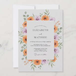 Orange Lilac Ranunculus Eucalyptus Bröllop Inbjudningar
