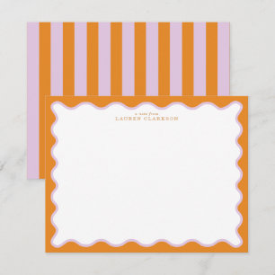 Orange & Lilac Vågig Ram Notkort med Randig Kuvert Inbjudningar