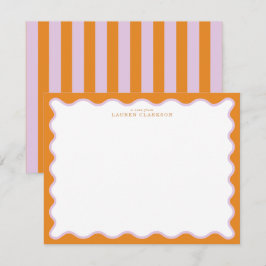 Orange & Lilac Wavy Frame Note Card with Striped E Inbjudningar