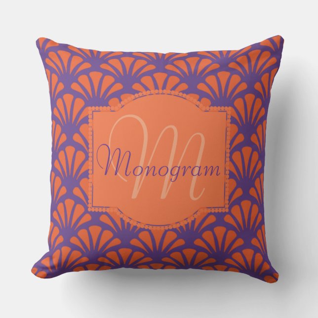 Orange & liladesign med monogramen utomhuskudde (Framsida)