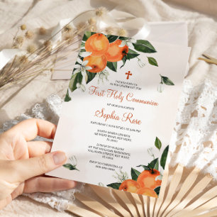 Orange & Lilies Blommigt First Heliga Communion Inbjudningar