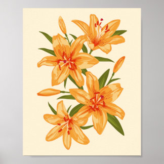 Orange Lilies. Flödesillustration Poster