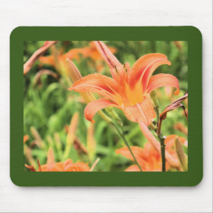 Orange Lilies Mörk grönt Gräns Musmatta