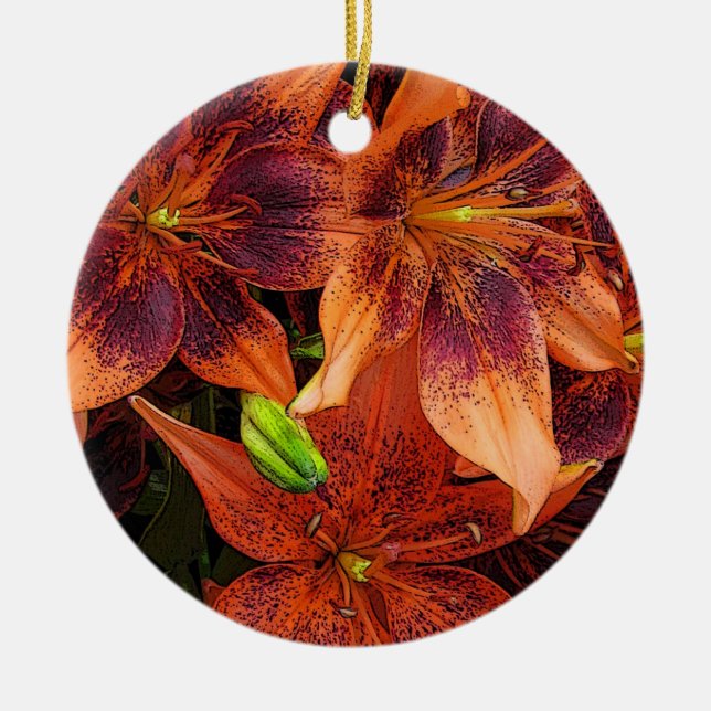 Orange liljar julgransprydnad keramik (Framsidan)