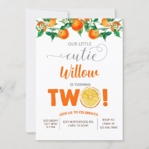 Orange lilla cutie-flickfödelsedag inbjudan. invi inbjudningar