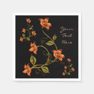 Orange Lillies Blommönster Black Napkins Pappersservett