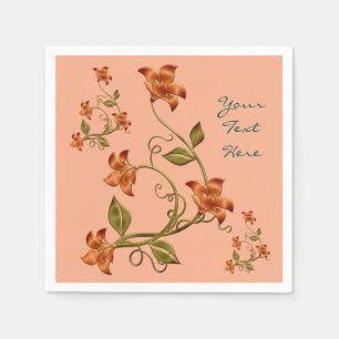 Orange Lillies Blommönster Peach Napkins Pappersservett