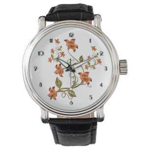 Orange Lillies Blommönster Wrist Watch Armbandsur