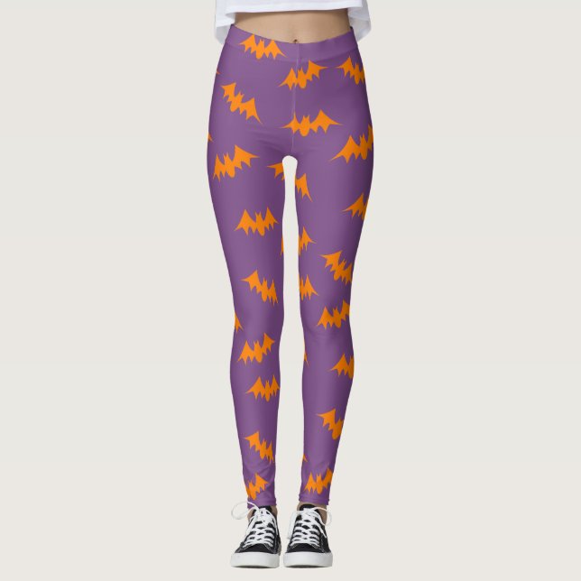 Orange/lilor fladdermösskonfettidamasker leggings (Framsida)