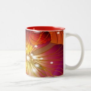 Orange, lilor och gula blommor Två-Tonad mugg
