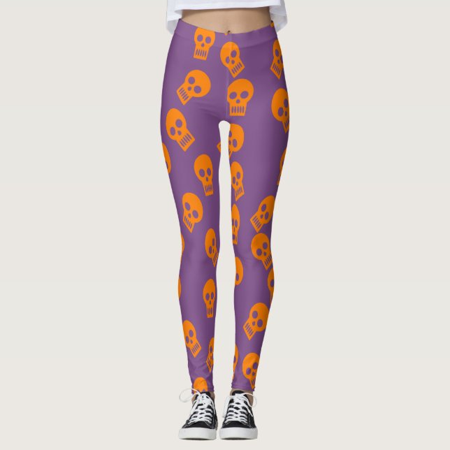Orange/lilor skallekonfettidamasker leggings (Framsida)