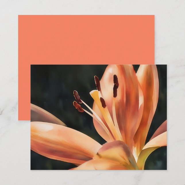 Orange Lily Blomma Konst Notkort Set Anteckningskort (Fram/baksida)