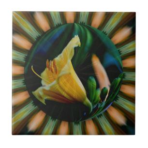 Orange Lily Blommigt Abstrakt Art Tile Kakelplatta