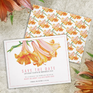 Orange lily blommigt art bröllop spara datumet