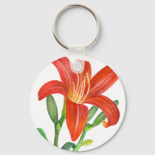 Orange Lily Botanical Illustration Nyckelring