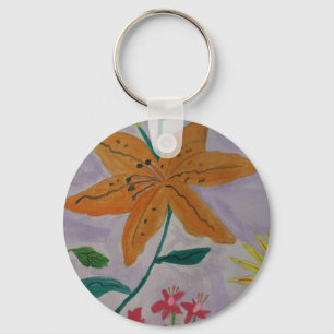 Orange Lily Button Nyckelring