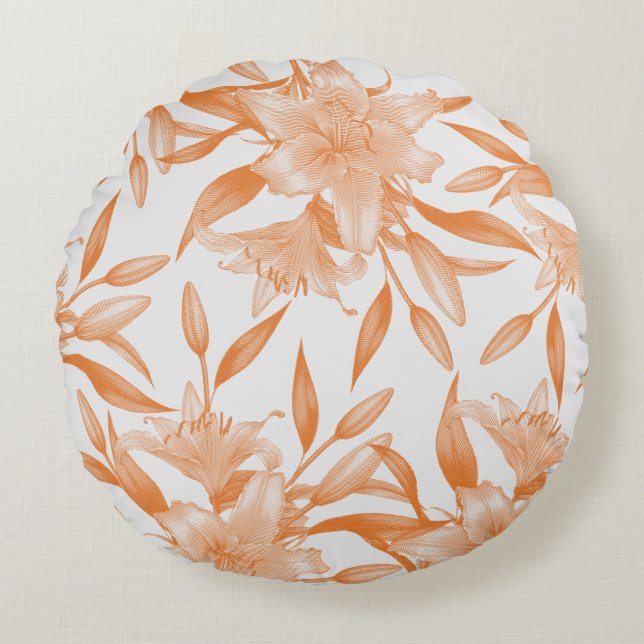 Orange Lily Flower Betydelse Round Pillow Rund Kudde (Framsidan)