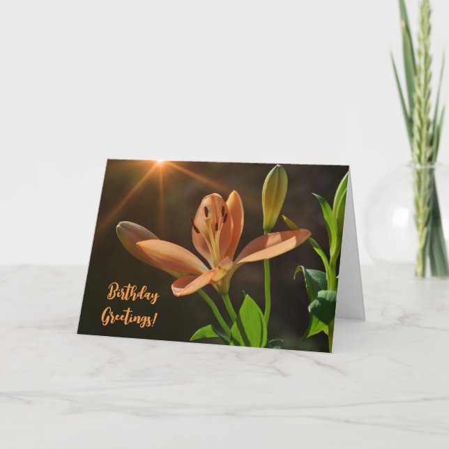 Orange Lily Flower och Sunshine Birthday Art Card Kort (Framsida)
