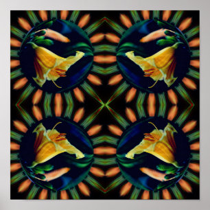 Orange Lily Flower Spegel Blommigt Abstrakt Art Poster