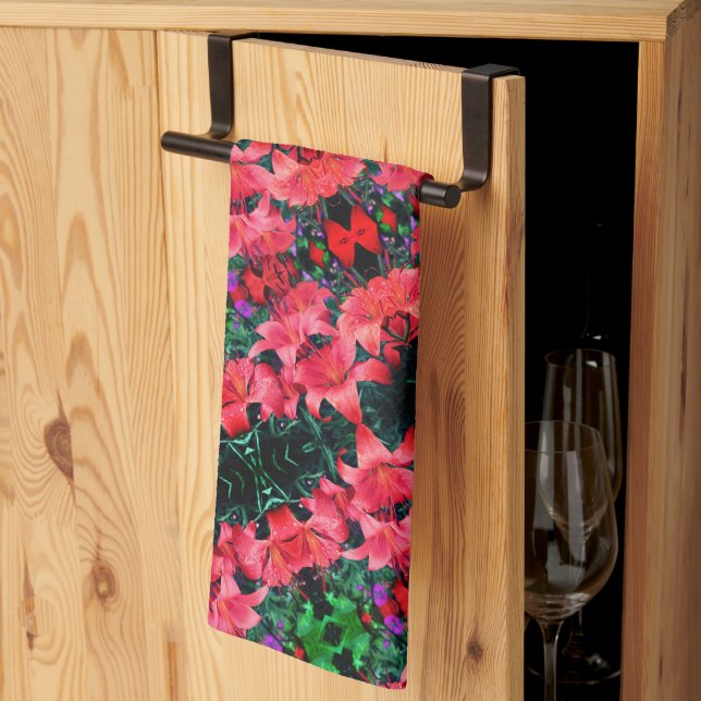 Orange Lily Flowers Abstrakt Art Mönster Kökshandduk (Thirds Fold)