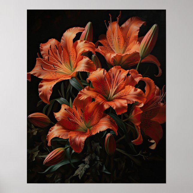 Orange Lily Flowers Art Print Poster (Framsidan)