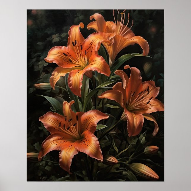 Orange Lily Flowers Art Print Poster (Framsidan)