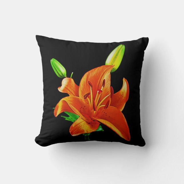 Orange Lily on Black Kudde (Framsida)