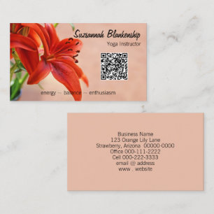 Orange Lily Photo Anpassningsbar QR Code Yoga Inst Visitkort