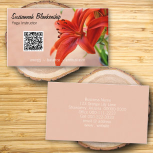 Orange Lily Photo Anpassningsbar QR Code Yoga Inst Visitkort