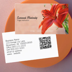 Orange Lily Photo Yoga Instructor QR Code Anpassni Visitkort