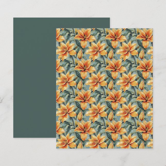 Orange Lily & Sage Bakgrunds Scrapbookpapper (Fram/baksida)