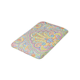 Orange Lime Green Rosa Paisley Blommigt Art Motif Badrumsmatta