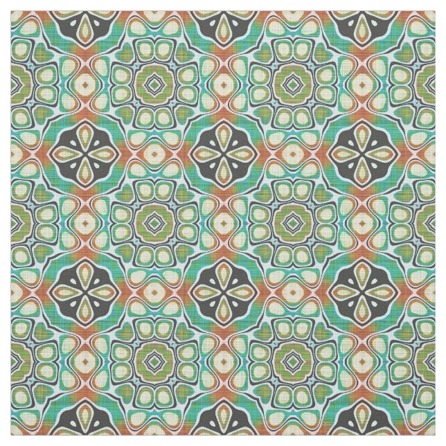 Orange Lime Green Turcos Bali Batik Mönster Tyg (Provkarta)