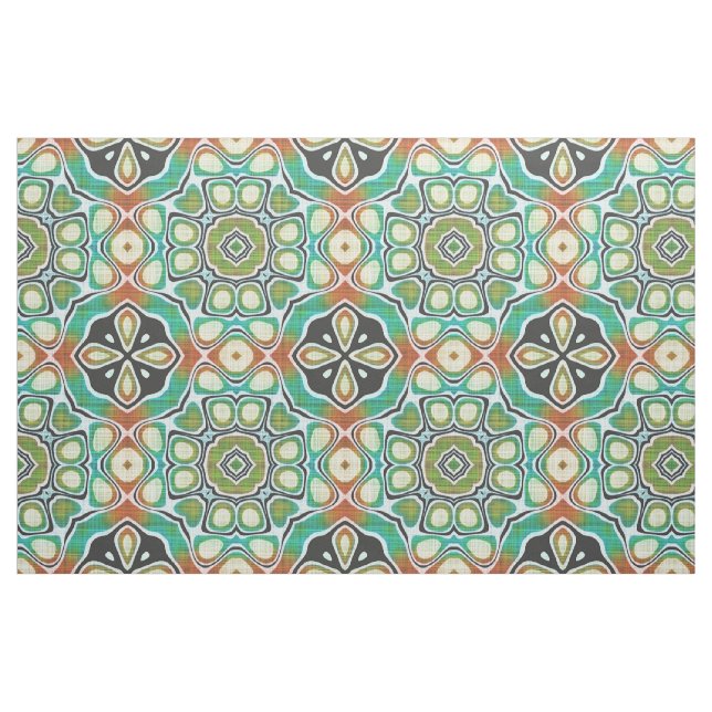 Orange Lime Grön Turkos Bali Batik Mönster Tyg (Fat Quarter)